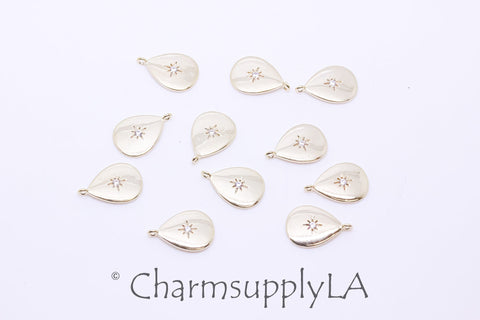 Gold Starburst CZ Teardrop Pendant, 14x9.5mm, Gold Puffy Starburst cz Teardrop, 1 pc or 10 pcs, WHOLESALE,CPG366-CPS366