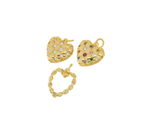 Gold Heart CZ Charm,3 Styles of Dainty Heart Charms, CZ Heart Charm, CPG1343-1338-1339