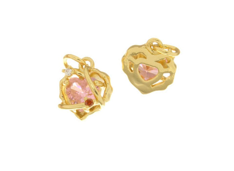 18k Gold Dainty Heart Charm, Pink CZ Heart, Super Sparkly Dainty Heart, Charms for Girls, CPG2493