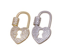Carabiner CZ Heart Clasp With Screw,Gold Or Silver Heart Clasp,CZ Heart Clasp For Jewelry Making,Pave Heart Clasp For Jewelry,CLG-CLS161