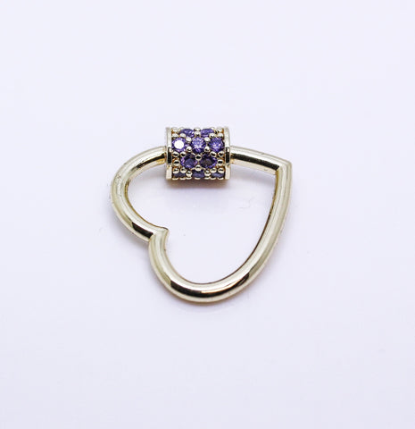 Gold Amethyst Heart CZ Screw on Clasp, Carabiner Lock, 1pc or 10 pcs, WHOLESALE
