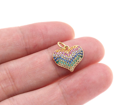Gold Heart CZ Charm,Rainbow Pave CZ Heart Charm For Necklace, Bracelet, And Earrings,CPG1551