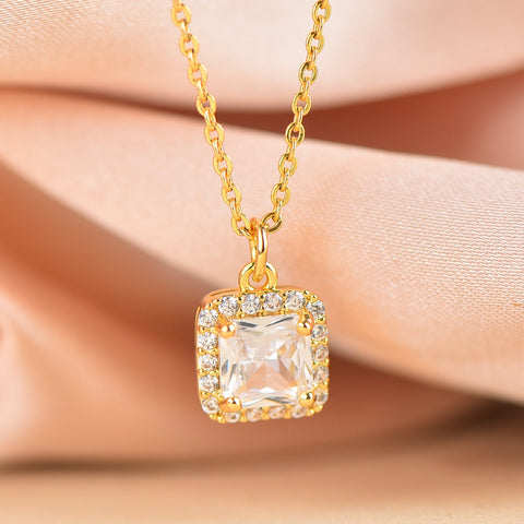 Gold princess Charm,Dainty Charm With princess cut CZ In The Center And Round CZ All Around,CPG355