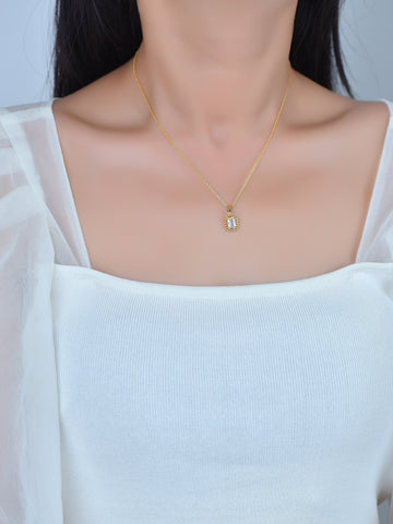 Gold Connector Charm For Necklace, CZ Connector Charm With Radiant Cut Stone In The Middle,CPG321