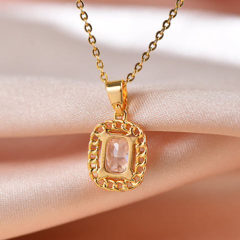 Gold Connector Charm For Necklace, CZ Connector Charm With Radiant Cut Stone In The Middle,CPG321