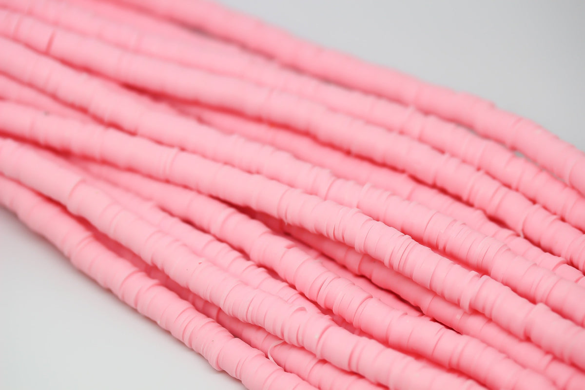 6mm Carnation Pink Polymer Clay Wheel beads, FULL STRAND, WHOLESALE
