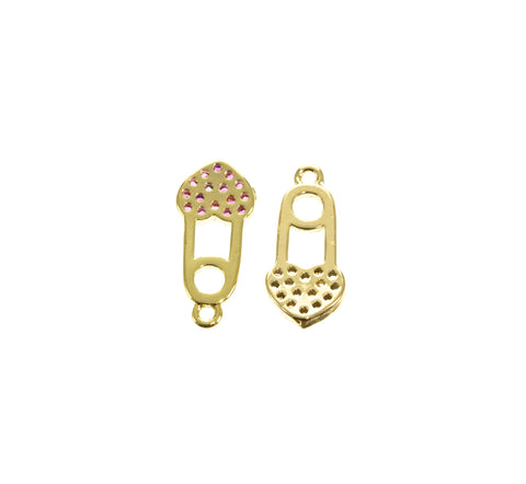 Safety Pin Heart Charm,Gold Safety Heart charm,Dainty Safety Pin Heart Charm, CPG025A,CPG025B