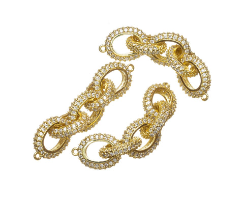 52mm Oval 5 Link CZ Connector Links For Jewelry Making,Pave Chain 5 Link Connector,Jewelry Making CZ Link Gold Connector,CNG149