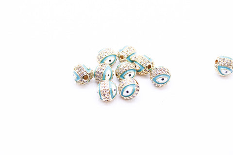 Evil eye Pave Turquoise Enamel Ball (7.5-8mm,10mm), 1 pc, 10 pcs,WHOLESALE