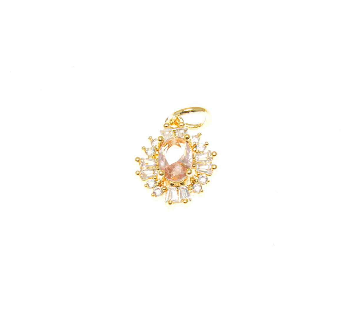 18k Gold Starburst Pendant, Micro Pave CZ Charm, Drop Pendant, Pink CZ Charm, Minimalist Jewelry CPG1633