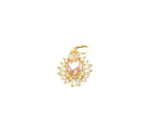 18k Gold Starburst Pendant, Micro Pave CZ Charm, Drop Pendant, Pink CZ Charm, Minimalist Jewelry CPG1633