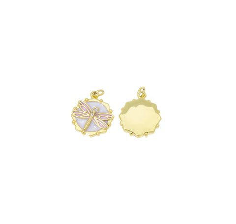 Dragonfly Gold Charm,Enamel Dragonfly Dainty Charms,Dragonfly Disc Charm,CPG306