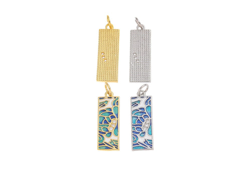 18k Gold or Silver CZ Bezel Set Shiny Rectangle Blue Mosaic Charm, Everyday wear Dainty Charm, Minimalist Jewelry, Artsy, CPG1577 CPS1577