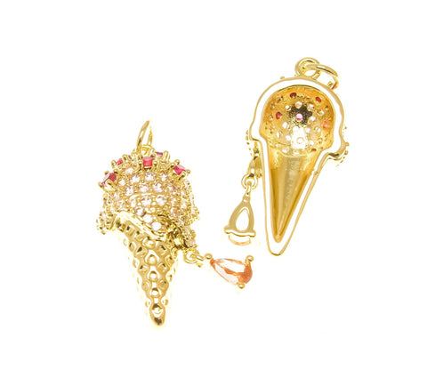 18k Gold Ice Cream Cone Charm, Dripping Ice Cream Charms for kids, Summer Party Charm, Cute Ice Cream Charm, CPG2340