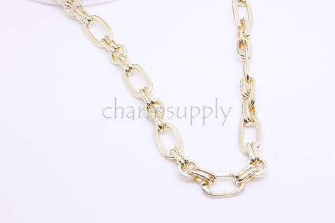 Gold Chunky Hand Soldered Chain, 15x8mm and 7mm, Perfect for Chunky Chain Layering, 80s looks, 1 ft, 10 ft or 30 feet, WHOLESALE CHG034