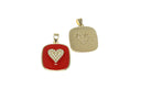 18k Gold Rectangle Dog Tag, CZ Heart Charm, Dog Tag CZ Heart Charm For Jewelry Making, Pave Heart Dog Tag Charm, CPG2341