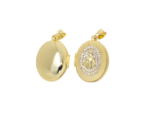 Open Hand Virgin Mary Locket Charm,Gold Religious Locket Charm For Necklace,Photo Locket Charm,Pave CZ Gold Locket Charm,CPG2532