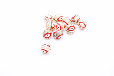 Evil eye Pave Red Enamel Ball (7.5-8mm,10mm), 1pc, 10 pcs, WHOLESALE