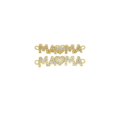 Mama Heart Connector Charm For Bracelet,Monogram Mama With Heart Connector Bracelet Charm,Gold Mama Bracelet Charm,CNG051