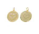 Gold Heart Charm With CZ,Pave Coin Heart Charm,Textured CZ Disc Heart Charm,Round Circle Disc Heart Charm,Heart Charm For Necklace,CPG2540