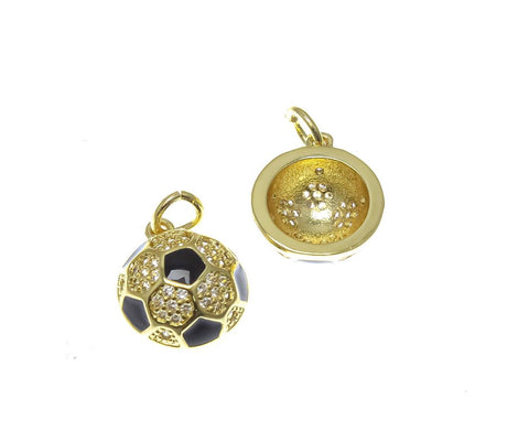 18k Gold Cz Soccer Charm, Sports Charms, Gift For Soccer Players, Super Sparkly Soccer Ball, Soccerball, CPG2256