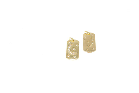 18k Gold Stars and Moon Charm, Rectangle Celestial Charm, Moon Dog Tag Charm, Moon Charm, Crescent Moon Pendant, CPG2322