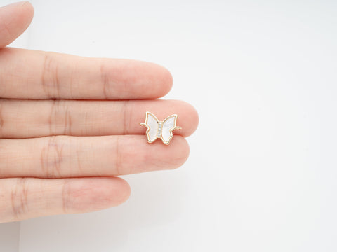 Butterfly Connector Charm,Gold Inlay MOP Butterfly CZ Connector Charm,Pave Butterfly Connector For Jewelry Making,CNG010