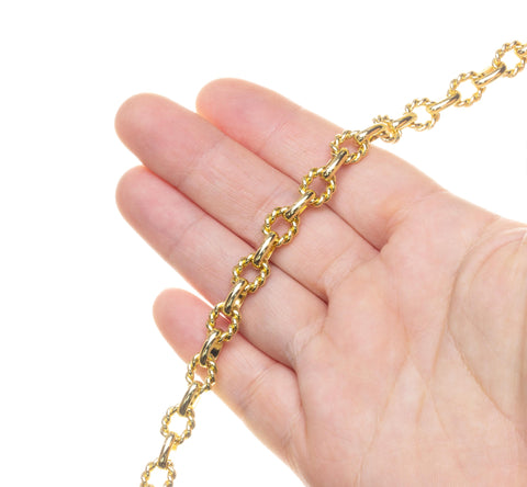 Twisted Rope And Smooth Alternating Oval Link Chain,Braided Twisted Gold Chain For Jewelry Making,Alternating Gold Oval Link Chain,CHG171