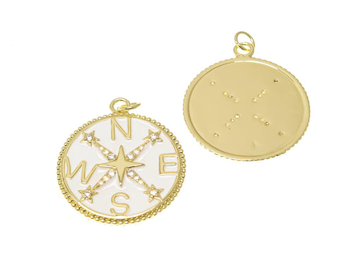 18k Gold Compass Charm or Pendant, Medallion Charm, Travel Charm, North Star Charm, Dainty CZ Compass Pendants, CPG1667,CPG1668