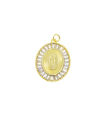 Gold Guadalupe Charm With Baguettes ,Nuestra Senora De Guadalupe Charm,Christian Jewelry Charms,Guadalupe Charm For Necklace Making,CPG677