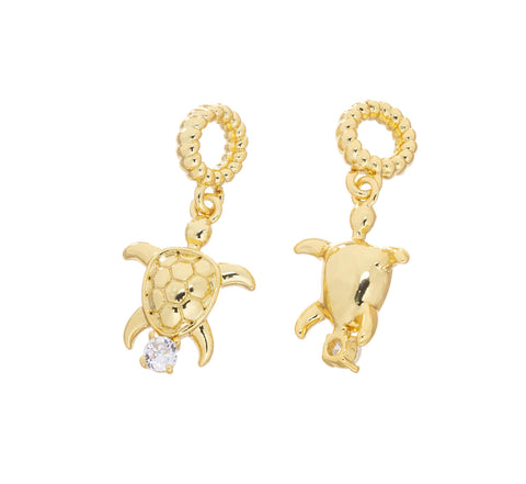 Sea Turtle Golden Charm With CZ,Turtle Charm For Necklace,Sealife Turtle Charm,Nautical Jewelry Making Charm,CPG2478