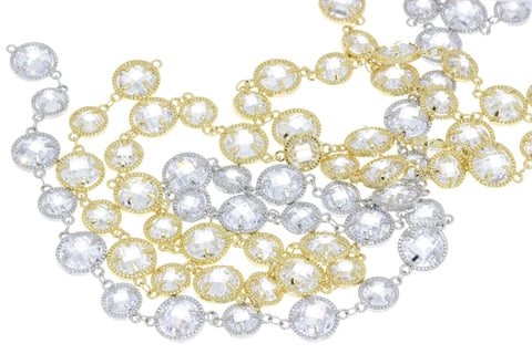 Chain With Alternating Briolette Cut Two Side Faceted CZ,Two Sided Large And Small Alternation Diamond By The Yard Link Chain,CHG254, CHS254