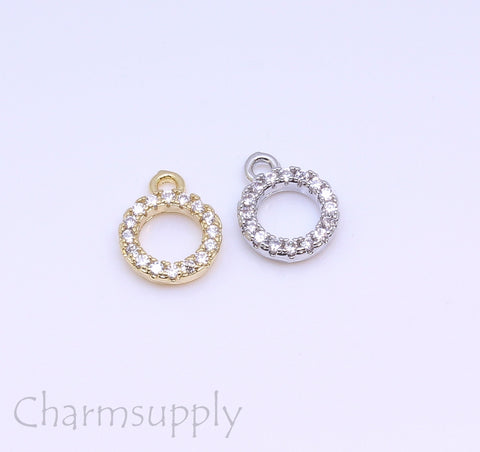 Gold or Silver Open Circle cz charm, 8mm Circle, Infinity Circle, Pave cz Charm, Geometrical Jewelry,1 pc or 10 pcs, WHOLESALE,CPG393-CPS393
