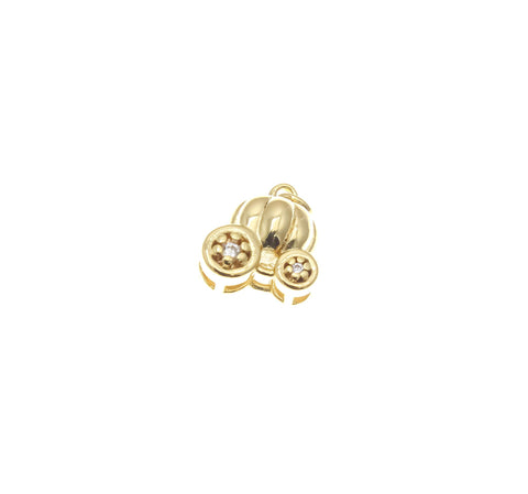 18k Gold Pumpkin Carriage Charm, CZ Princess Carriage, Pumpkin Carriage, Romantic Charm, DIY Jewelery, CPG2252