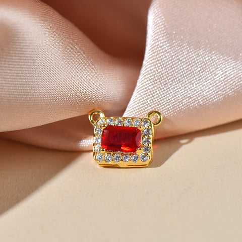 Gold Connector Charm For Necklace, CZ Connector Charm With Radiant Cut Stone In The Middle, CNG003-CNS003