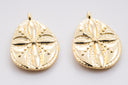 Gold Engraved Flower Oblong Oval Pendant, 15x18mm, Spring or Summer Vibe, Floral Charm, Summer Jewelry,CPG363