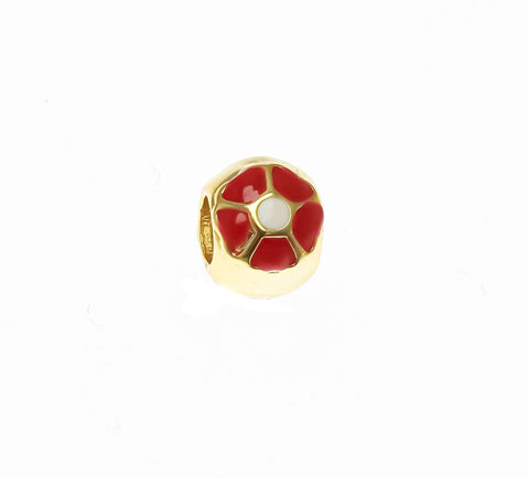 18k Gold Red Flower Spacer, White and Red Bead Spacer Bead, Thick Band Spacer For Jewelry, SPG101