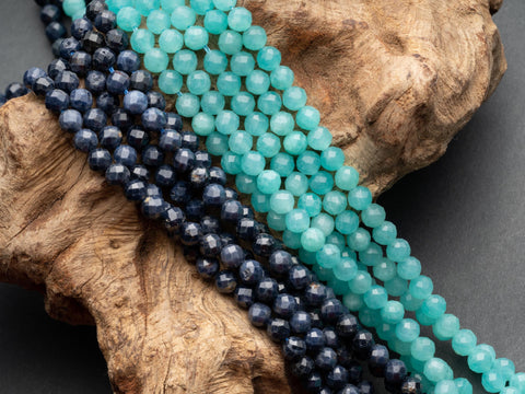 Natural Blue Saphire Faceted Beads 5mm, or Mozambique Amazonite Round Beads 4mm - Beads Crystal - Gemstone FR123, FR126