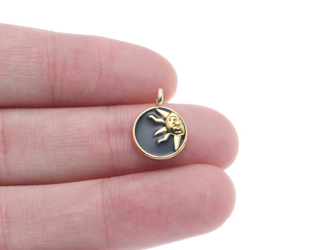 18k Gold Black/ enamel Sun Pendant, Sun Medallion, Sun Pendant, Sun Charm, Sun God Charm, CPG1605