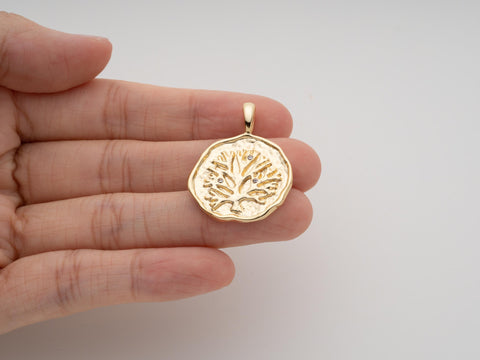 Gold Tree Of life Cz Medallion Pendant, Family Tree Pendant, Family Symbol, Tree of Life Slide through chain, CPG2097