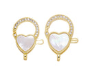 MOP Small Or Large Heart Clasp,Pave Heart Clasp,Gold Heart Lobster Claw Clasp,Large Lobster CZ Clasp With Mother Of Pearl,CLG308S-CLG308L