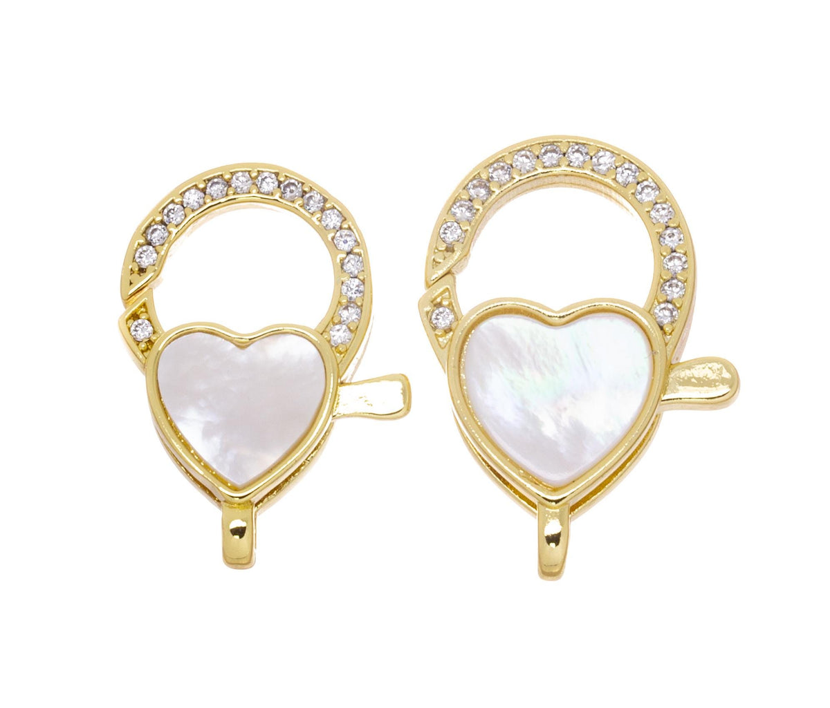 MOP Small Or Large Heart Clasp,Pave Heart Clasp,Gold Heart Lobster Claw Clasp,Large Lobster CZ Clasp With Mother Of Pearl,CLG308S-CLG308L