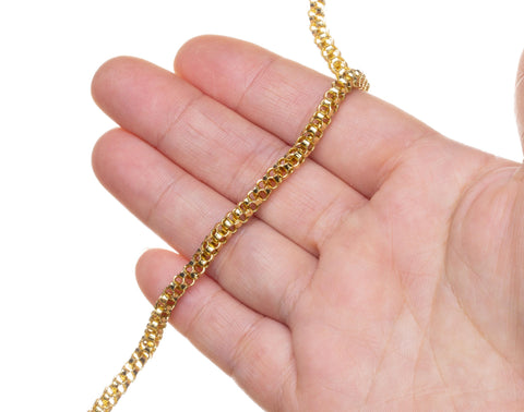 Gold Round Snake Chain,Round Lacy 4mm Chain,Gold Lacy Round Chain For Jewelry Making,Chain For Necklace And Bracelet,CHG0056