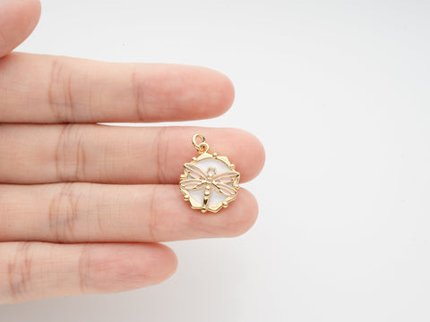 Dragonfly Gold Charm,Enamel Dragonfly Dainty Charms,Dragonfly Disc Charm,CPG306