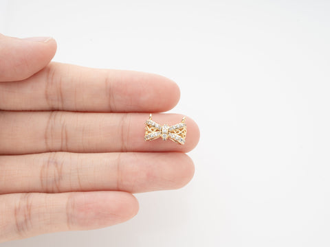 Bow Tie Necklace Connector Charm,Gold Bow Tie CZ Connector Charm,Pave Bow Tie  For Jewelry Making,CNG020