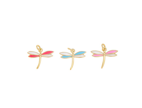 Gold Enamel Dragonfly Charm,Red Blue Pink Dragonfly Charms,Dainty Dragonfly Charm For Jewelry Making,Enamel Dragonfly Charm,CPG1561