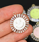 Gold Large SmileyTrimmed with Baguette cz Charm, Enamel Smiley face charm, 6 colors, 22mm,CPG369