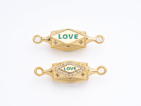 Gold Multi Side Drum Connector, Pave cz Amulet Connector, Amulet Love Connector, Ideal for Pendant Layering, Multi Surface, 23x10mm, CNG025
