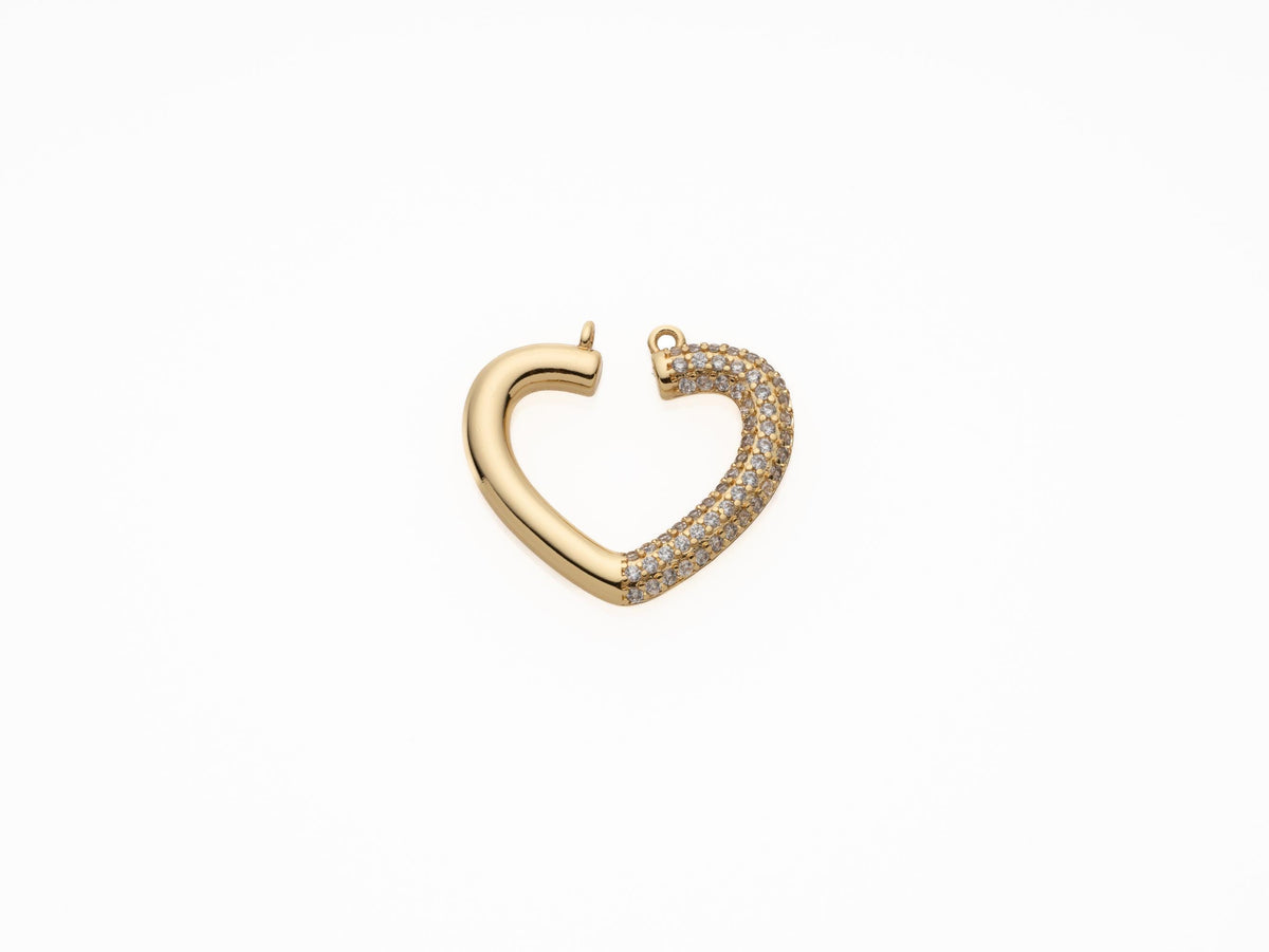 Open Heart Connector Charm, CZ paved heart connector, Gold Heart Connector pendant, CNG625