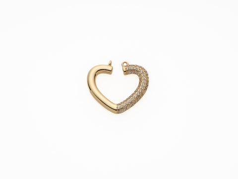 Open Heart Connector Charm, CZ paved heart connector, Gold Heart Connector pendant, CNG625